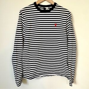 AMI De Coeur Mariniere Navy/White Longsleeve Shirt Embroidered Heart Logo Size S